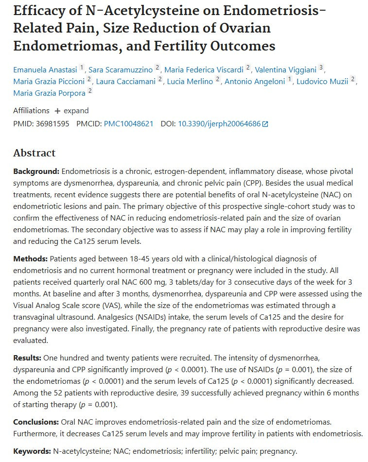Screenshot PubMed — studiu clinic NAC 600mg, Anastasi et al. 2023